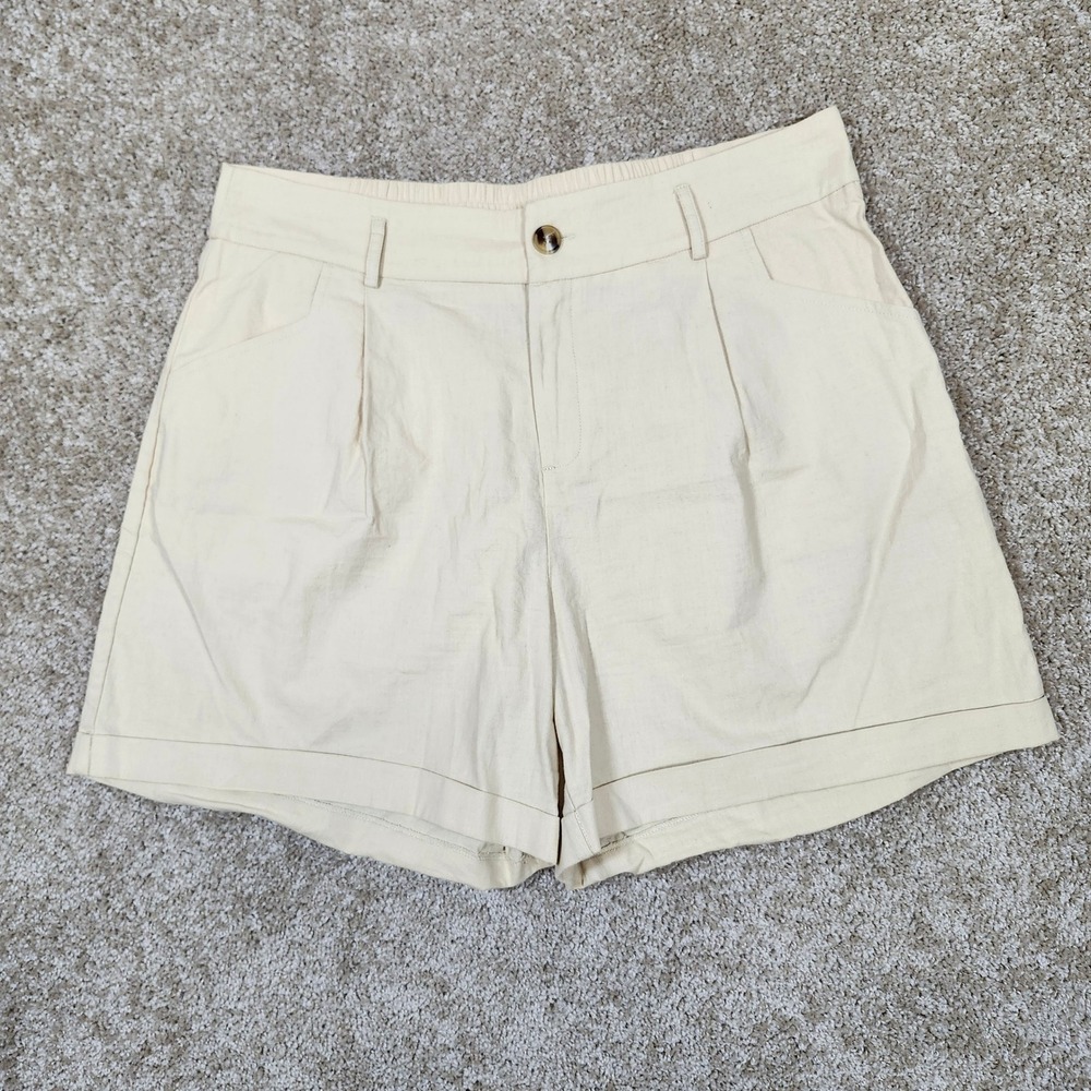Belle Poque Shorts Pleated Elastic Waist Beige‎ Cream Casual Classic 2XL